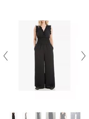 Nordstrom Max Studio London Black Ruffled VNeck Smocked Wide‑Leg Jumpsuit Size S